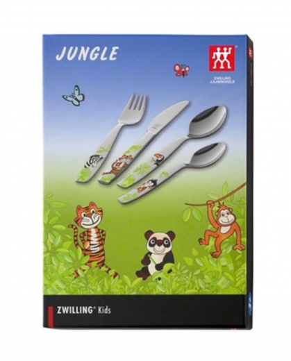 Kinderbesteck mit Namens-Gravur Marke: ZWILLING / Motiv: JUNGLE (farbig)