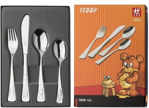Zwilling Teddy Kinderbesteck mit Gravur des Namens / 4-teilig graviert