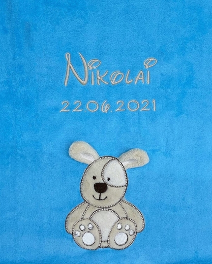 Babydecke - bestickt mit Name - Türkis HUND