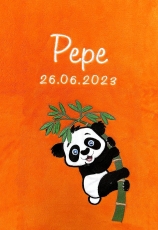 Babydecke - bestickt mit Name - Orange - Pandabär