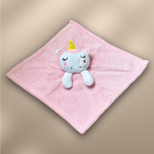 Babydecke inklusive Trösterchen mit Name und Geburtsdatum Bestickt/kuschelig weich / 1A Qualität (Rosa Einhorn Regenbogen)