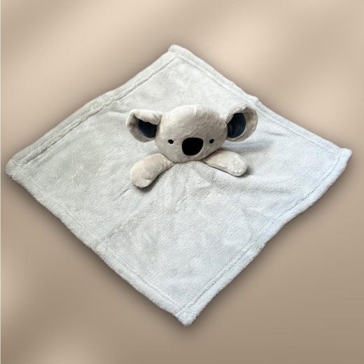 Babydecke inklusive Trösterchen mit Name und Geburtsdatum Bestickt/kuschelig weich / 1A Qualität (Grau Koala)