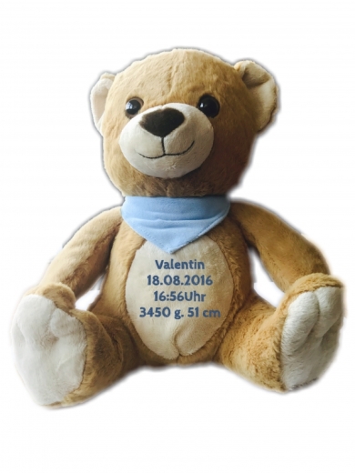 Plüsch-Teddy "SUNNY" mit Name & Geburtsdatum etc..