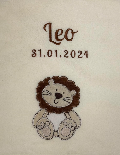 Babydecke - bestickt mit Name - Beige LÖWE