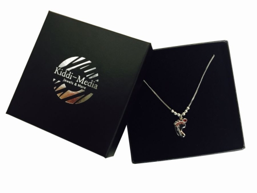 Babyfuß-Kette mit Gravur und Monats-Kristall MAI