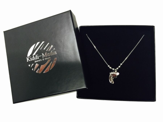 Babyfuß-Kette mit Gravur und Monats-Kristall JUNI