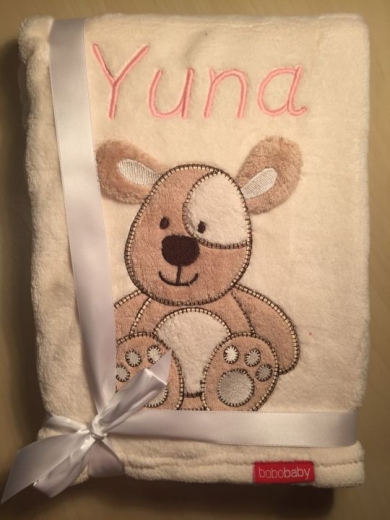 Babydecke - bestickt mit Name - Beige HUND