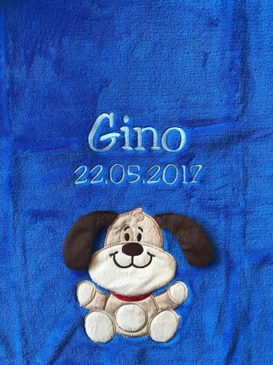 Babydecke - bestickt mit Name - Blau HUND