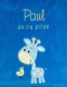Babydecke - bestickt mit Name - Blau GIRAFFE
