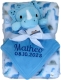 Babydecke inklusive Trösterchen mit Name und Geburtsdatum Bestickt/kuschelig weich / 1A Qualität (Blau Dino)
