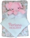KIDDI-MEDIA Babydecke inklusive Trösterchen mit Name und Geburtsdatum Bestickt/kuschelig weich / 1A Qualität (Rosa Elefant Blumen)