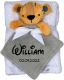 Babydecke inklusive Trösterchen mit Name und Geburtsdatum Bestickt/kuschelig weich / 1A Qualität (Grau Tiger)