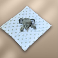 Babydecke inklusive Trösterchen mit Name und Geburtsdatum Bestickt/kuschelig weich / 1A Qualität (Grau Elefant Sterne)