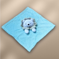 Babydecke inklusive Trösterchen mit Name und Geburtsdatum Bestickt/kuschelig weich / 1A Qualität (Grau Hellblau Löwe)