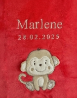 Babydecke - bestickt mit Name - Koralle-Äffchen
