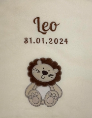 Babydecke - bestickt mit Name - Beige LÖWE